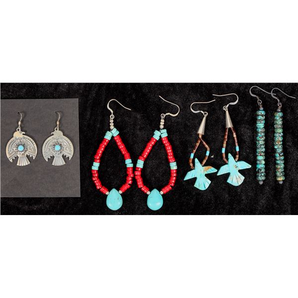 Turquoise & Red Dangle Earrings - 4 pairs [202136]