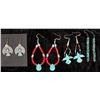Image 1 : Turquoise & Red Dangle Earrings - 4 pairs [202136]