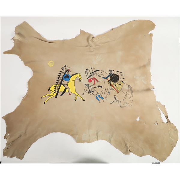 Sioux Ledger Art by Zig on Deer Hide   [205164]