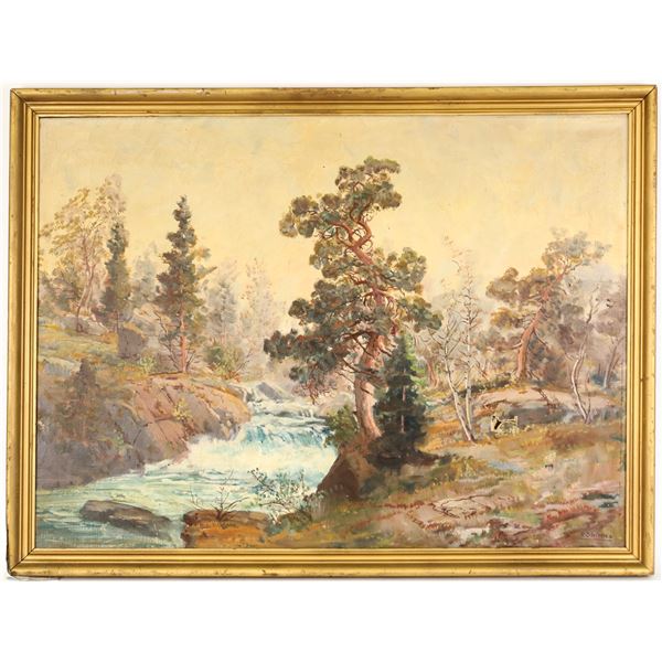 Mountain River Oil Painting by Steinnes, Signed -DAMAGED [203500]