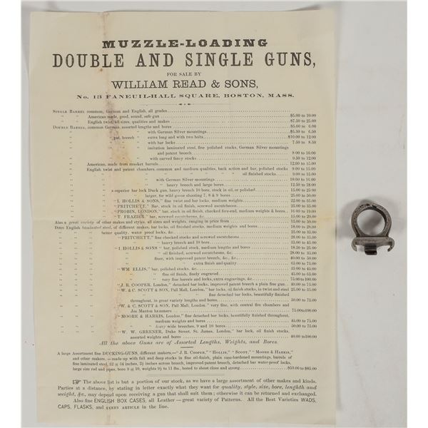 Shotgun Shell Extractor Ring and Broadsheet for William Read & Sons 1850-1860s [205817]