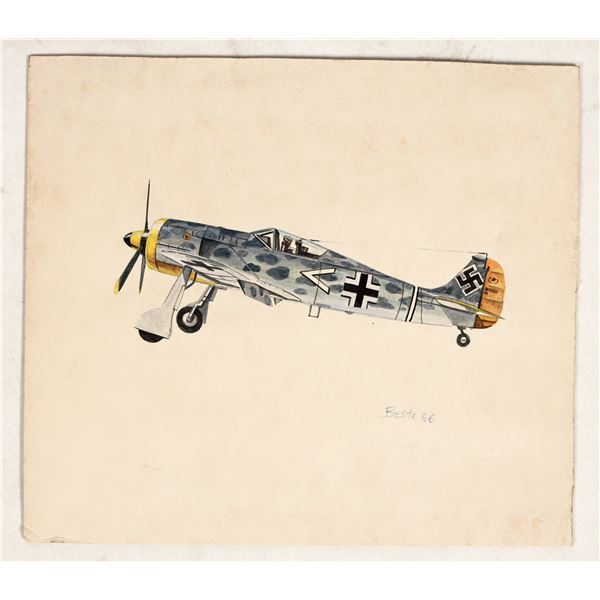 Print Sketch of a Focke Wulf FW-190 Aircraft Vintage 1944 [200483]