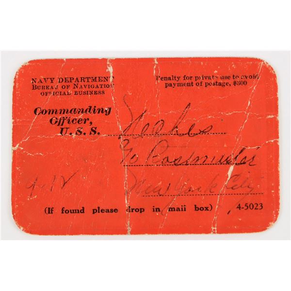 USS Neches Cardboard Pass, c.1920s-40s [207346]