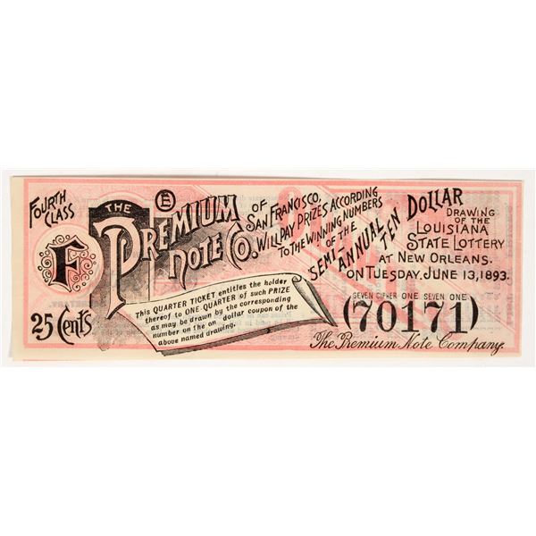 Unusual San Francisco / New Orleans Lottery Ticket, 1893 [200899]