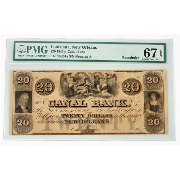 Canal Bank $20 Note Choice Unc. 67 EPQ [206081]