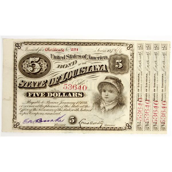 Five Dollar Bond of the State of Louisiana 1874/6 [200092]