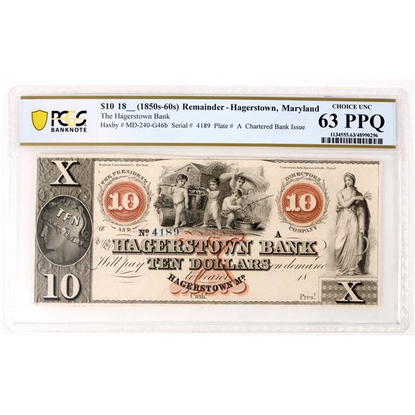 Hagerstown Bank $10 Note Choice Unc. 63 PPQ [206080]