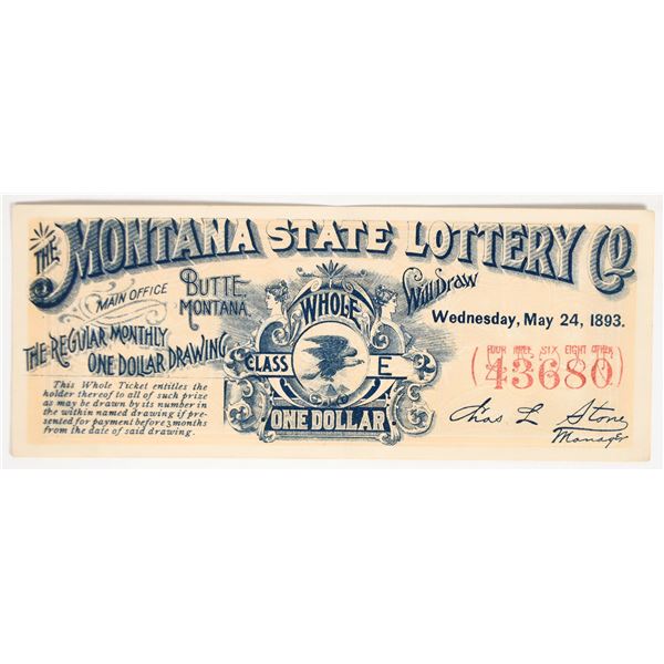 Montana State Lottery Ticket 1893 [200272]