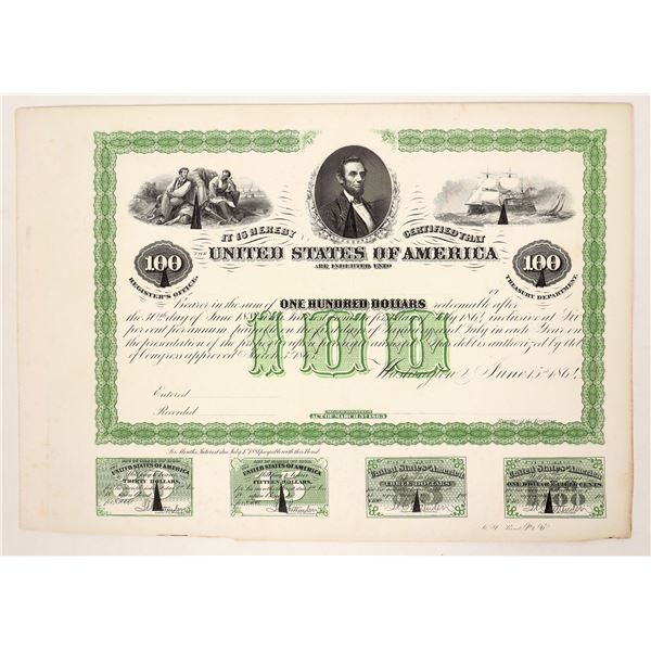$100 US Bond, 1864 from counterfeit detector book [190555]