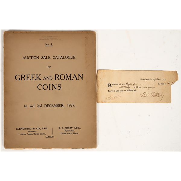 British Check (1773) & Ancient Coin Auction Catalog (1927 [203811]