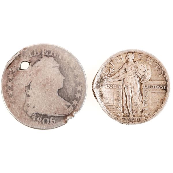 Damaged U. S. Quarters: 1806/5 & 1921 (2) [202205]