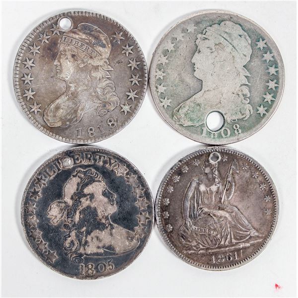 Holed 1800s U. S. Half Dollars (4) [202204]