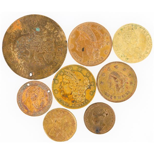 Brass Counters after US Coins, et al., 8pcs [191975]