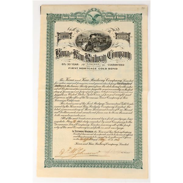 Kona & Kau Railway Company Gold Bond, 1902 [207595]