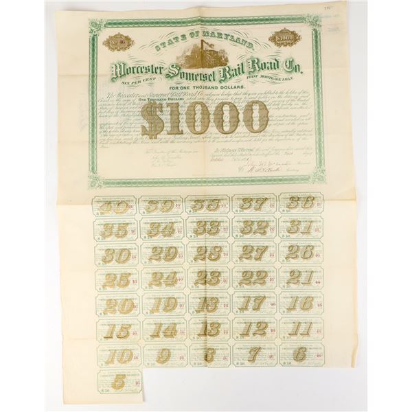 Worcester & Somerset Railroad $1000 Bond [207487]