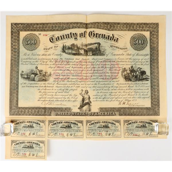 Vicksburg & Nashville Railroad Co. $500 Bond, 1872 [207604]