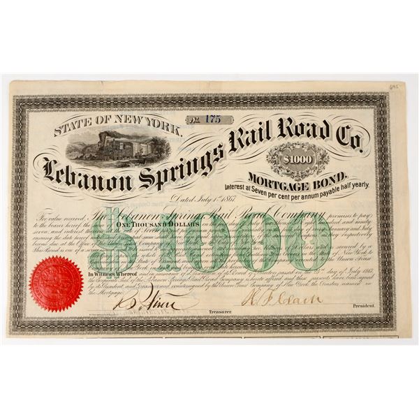 Lebanon Springs Rail Road Co. $1000 Bond 1867 [207630]