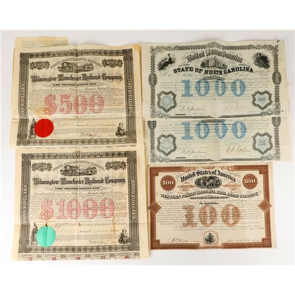 North Carolina Railroad Bonds (5), 1860s-70s [207599]