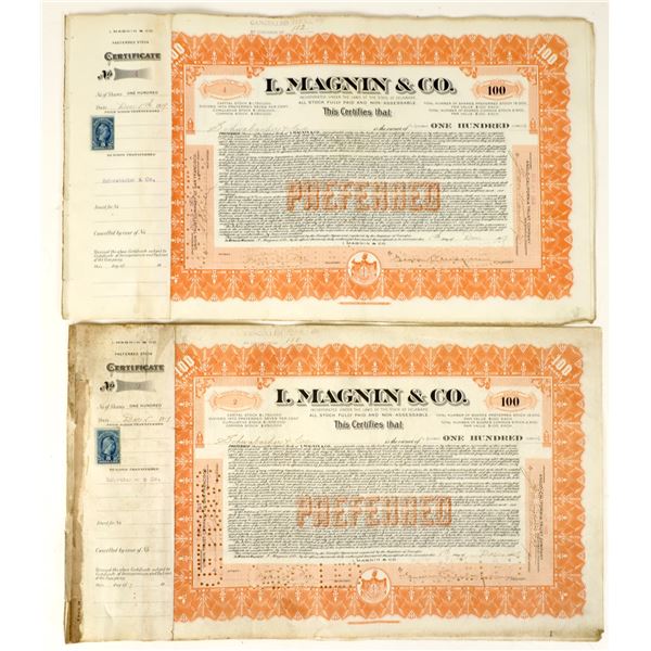 I. Magnin & Company Certificate #s 2-10 Signed by Grover Magnin [207435]