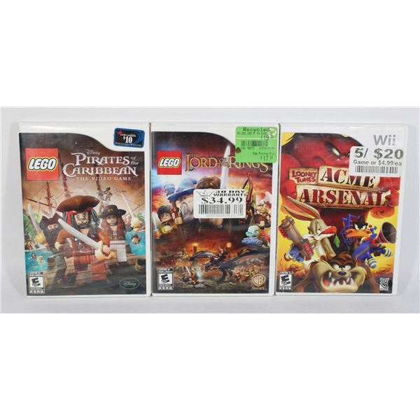 3 WII GAMES LOONEY TUNES LEGO LOTR AND