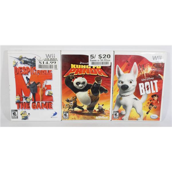 3 WII GAMES BOLT KUNG FU PANDA  AND DESPICABLE ME
