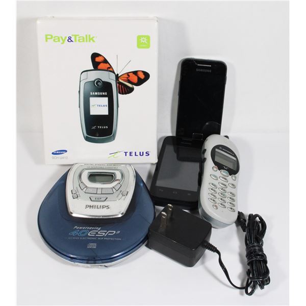 OLD SCHOOL PHONES AND PORTABLE CD PLAYER