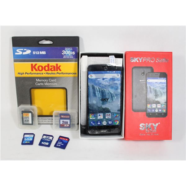 4 SD CARDS AND PHONE