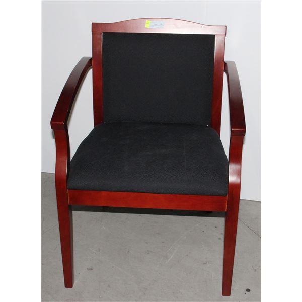 WOOD FRAMED SIDE CHAIR WITH BLACK FABRIC