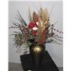 Image 2 : BRASS VASE WITH ARTIFICIAL FLORAL/BLACK WOOD STOOL
