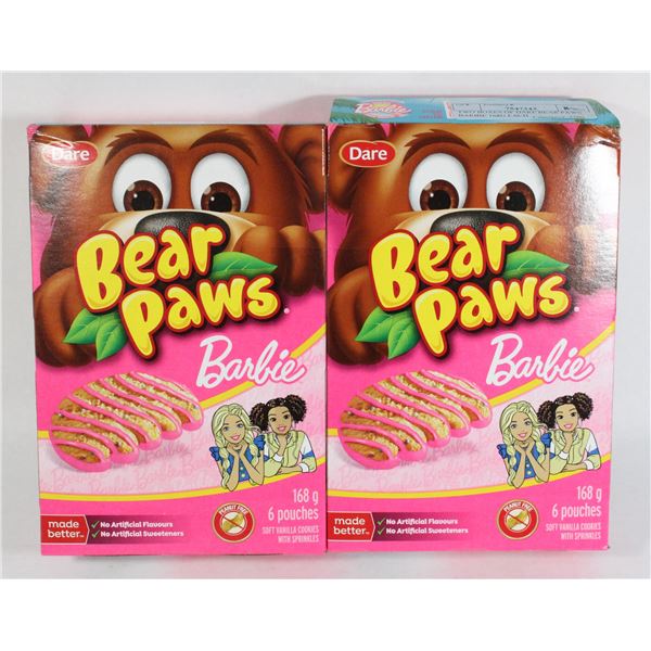 TWO BOXES OF DARE BEAR PAWS BARBIE 168G EACH