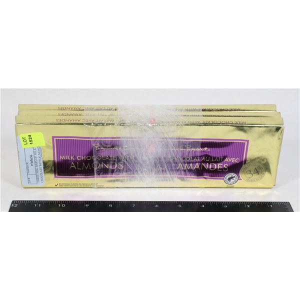 THREE 300G BARS OF MILK CHOCOLATE WITH ALMONDS