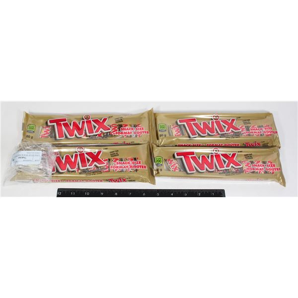 4 PACKS OF SNACK SIZE TWIX CHOCOLATES