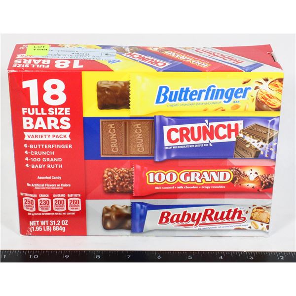 1.95LB BOX OF 18 FULL SIZE CHOCOLATE BARS VARIETY