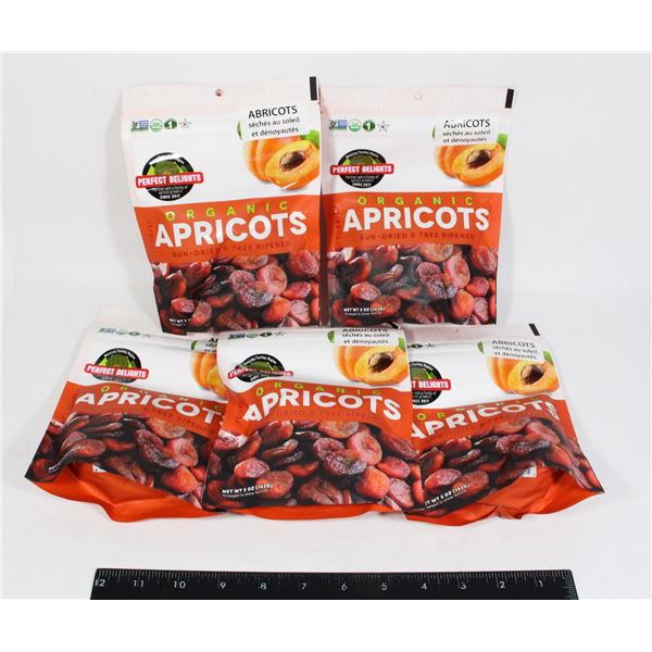 5 BAGS ORGANIC APRICOTS SUN DRIED 142G