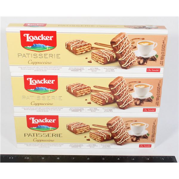 3 BOXES OF LOACKER CAPPUCCINO WAFER BISCUITS 100G