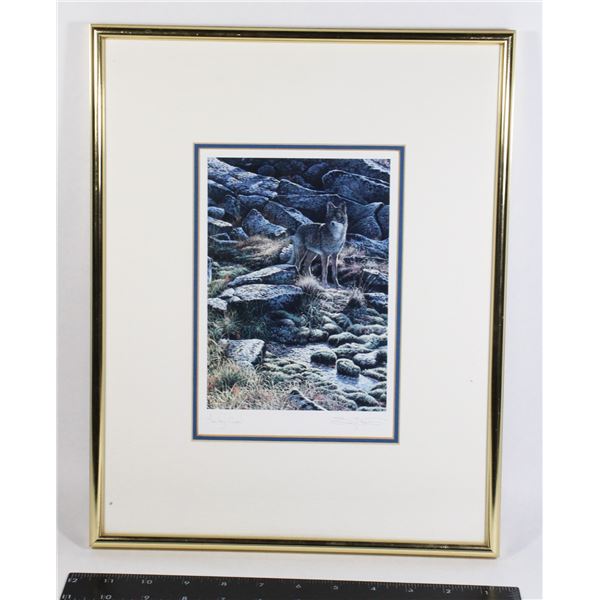 VINTAGE FRAMED WOLF PICTURE TONY BIANCO