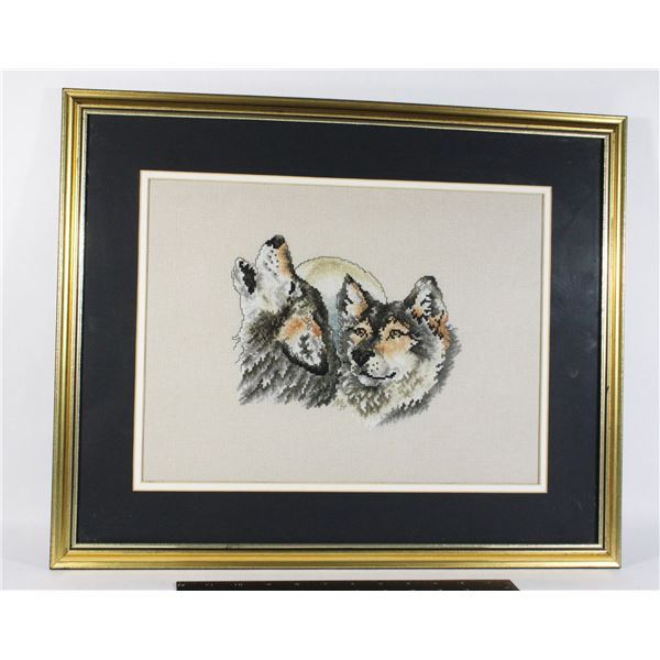 HAND MADE WOLF ARTWORK. FRAMED AND MATTED