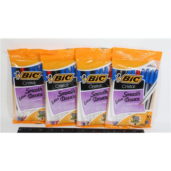 4 PACKS OF BIC CRISTAL EXTRA SMOOTH BALLPOINT PENS
