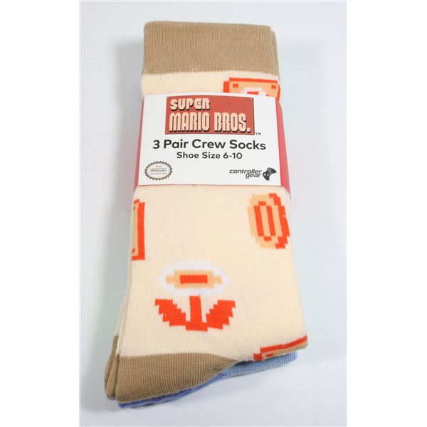 NEW 3 PAIR PACK OF SUPER MARIO BROS. CREW SOCKS