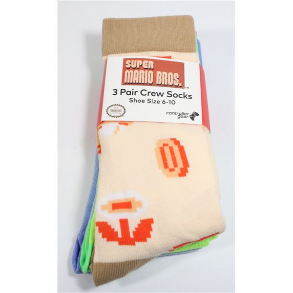 NEW 3 PAIR PACK OF SUPER MARIO BROS. CREW SOCKS
