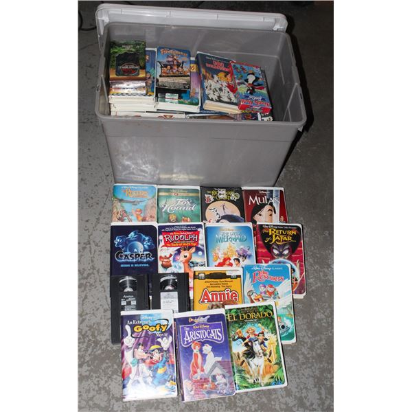 TOTE OF VHS TAPE INCLUDING DISNEY