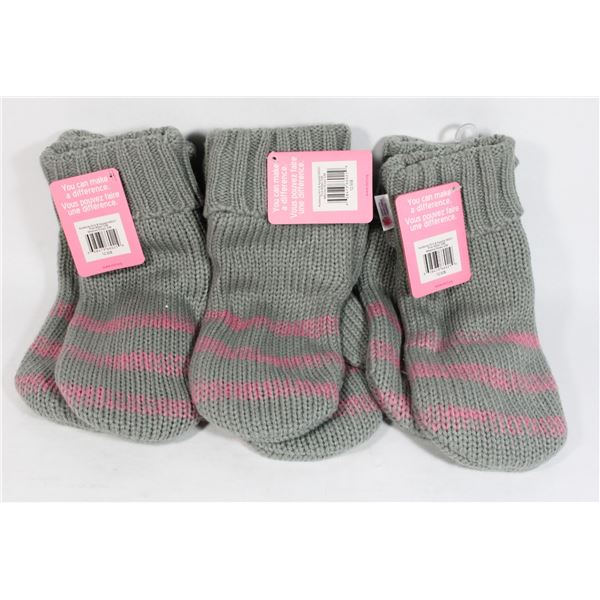 LOT OF 3 PINK KNIT CAMPAIGN MITTENS
