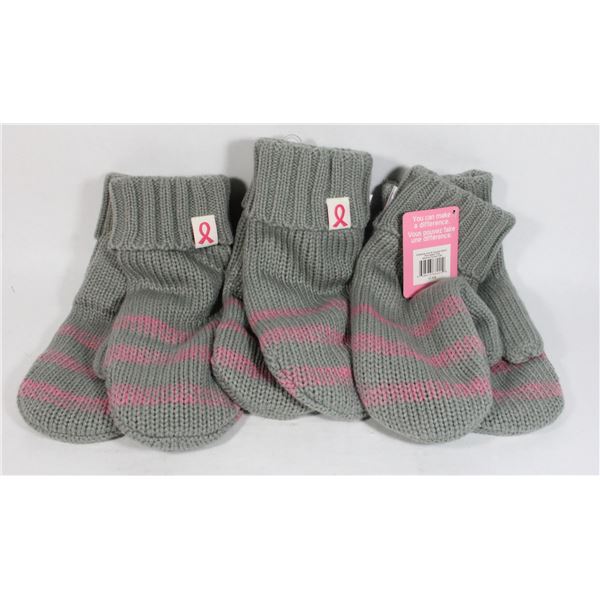 LOT OF 3 PINK KNIT CAMPAIGN MITTENS