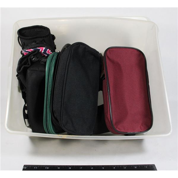 LOT OF 10 KIDS PENCIL CASES IN SMALL TOTE