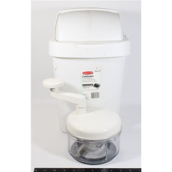 SPINNING FOOD SLICER SOLD WITH SMALL GARBAGE CAN