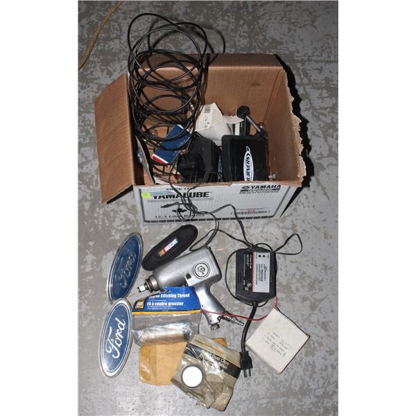 VINTAGE DRILL, CAR BOLTS, BULBS, BATTERY PARTS