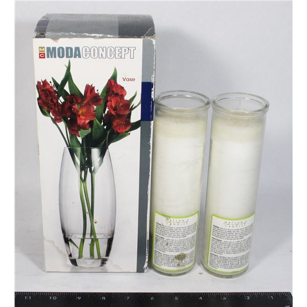 CANDLES AND VASE NEW
