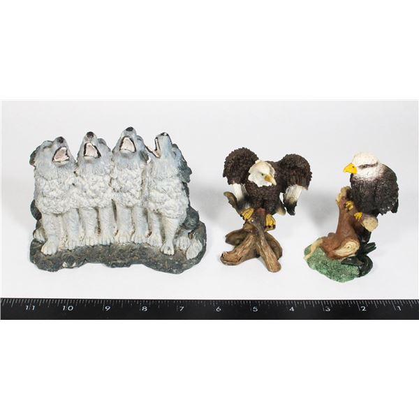 HOWLING WOLF STATUE AND EAGLES FIGURINE