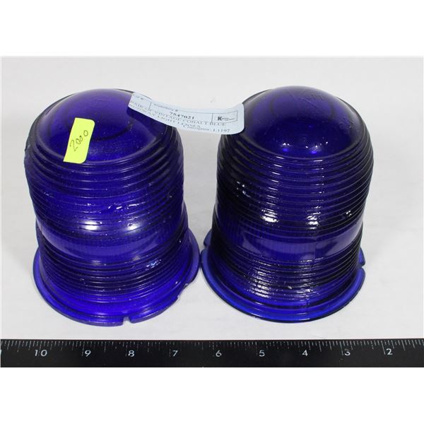 PAIR OF VINTAGE COBALT BLUE RUNWAY LIGHT LENSES