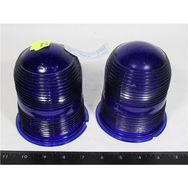 PAIR OF VINTAGE COBALT BLUE RUNWAY LIGHT LENSES